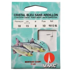 VMC Montage Ligne * Hamecon Monte Coup Cristal Bleu Sans Ardillon - 15Cm - Par 10