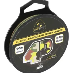 Carp Spirit Fils - Tresses Carpe * Tête De Ligne 4D Camo Braided Line Shock Leader - 5M